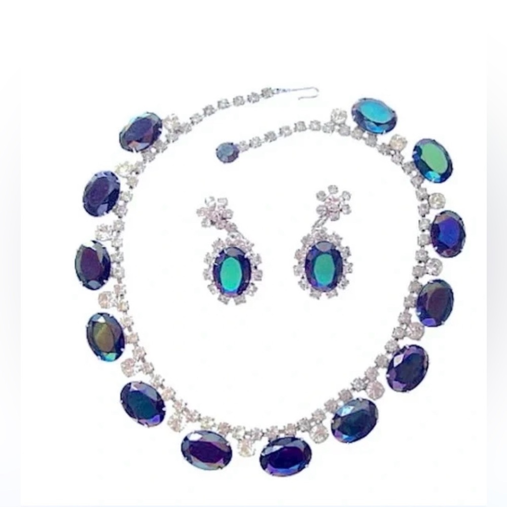 Vintage Signed Vendome Couture, Opaque, Iridescent Rhinestone, Demi set